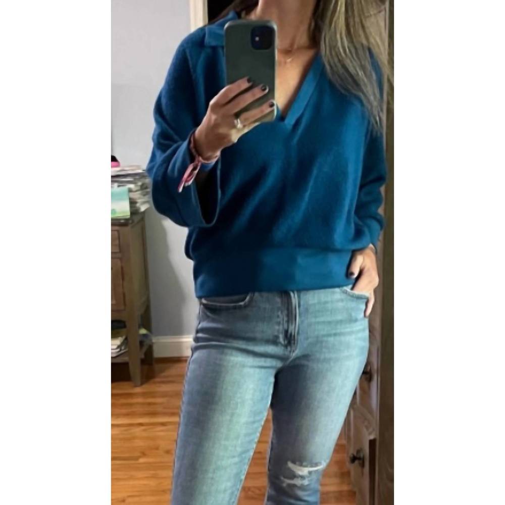 NEW STATESIDE johnny sherpa collar sweatshir in deep sea blue - Picture 2 of 2